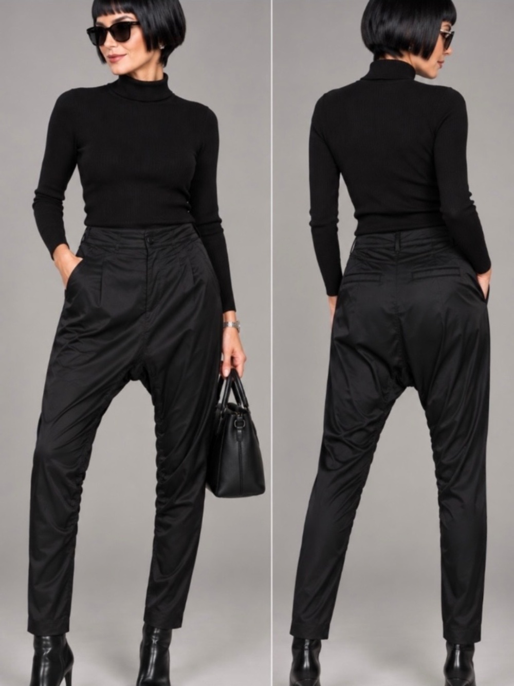 ONLY Limitless Denim Black Satin Drop Crotch Harem Pants Avant Garde Y2K